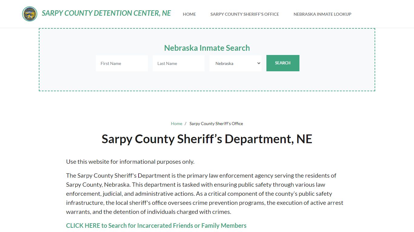 Sarpy County Sheriff Department, NE Arrests, Warrant Lookup