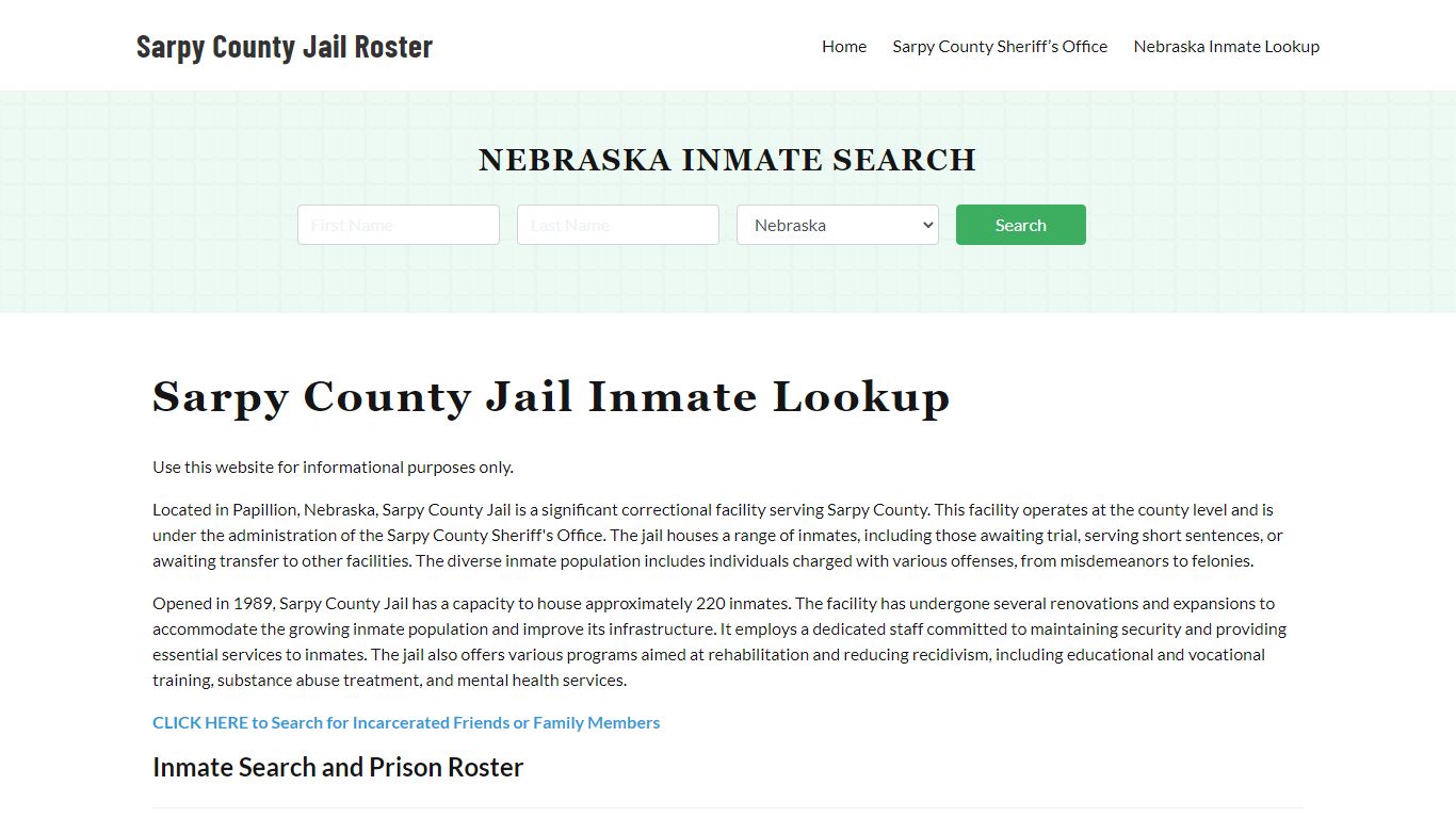 Sarpy County Jail Roster Lookup, NE, Inmate Search